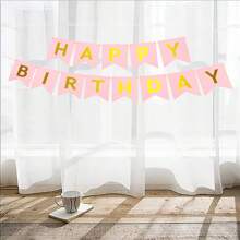 1set Gold Foil Happy Birthday Banner, Birthday Party Decorations, Triangle Flag Bunting For Party Props And Supplies,Christmas