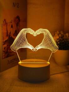 1入組琥珀色遙控雙手形狀心臟3d夜燈和禮物夜燈 - 亮橙色 - 查看 1