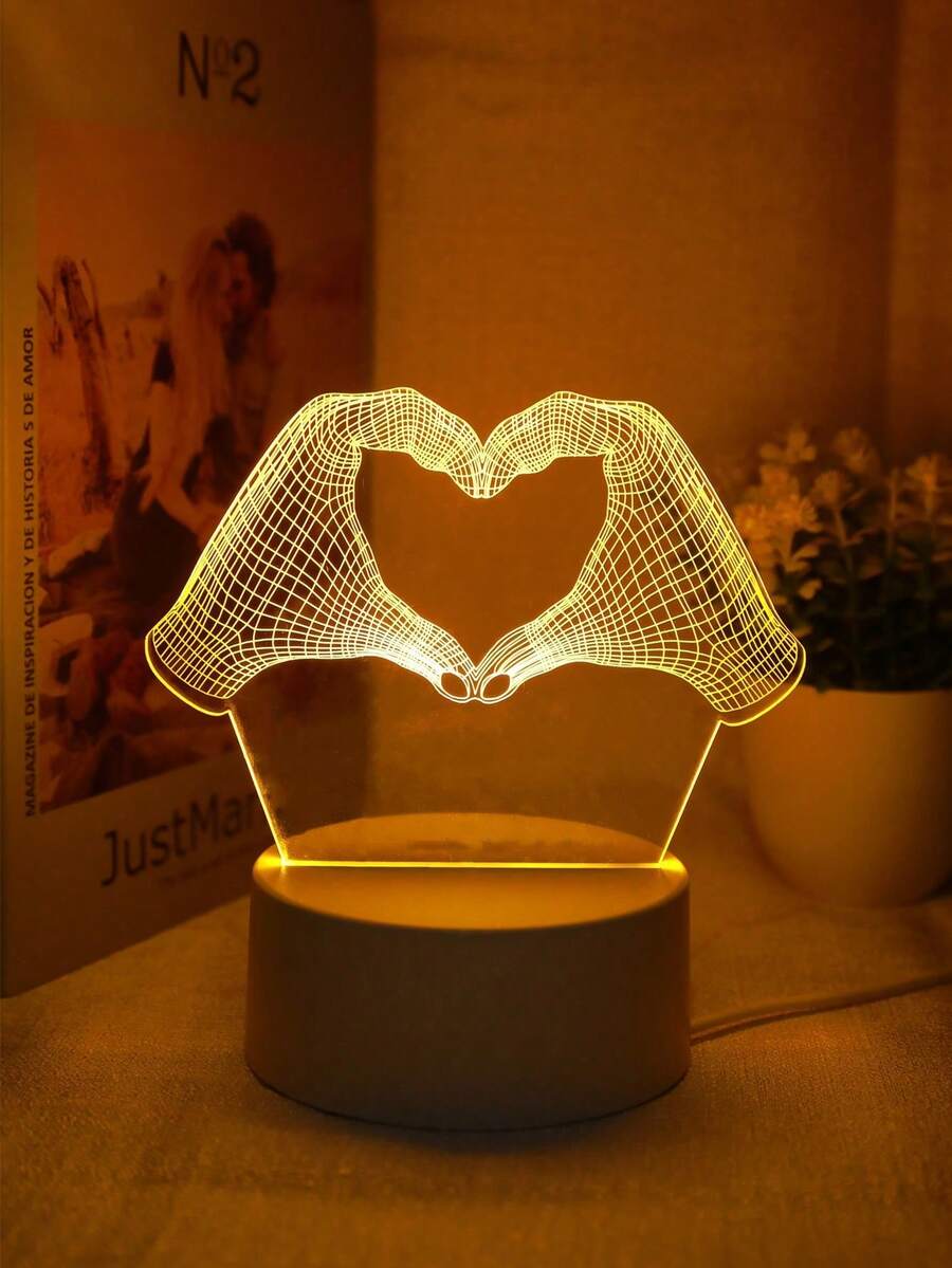 1入組琥珀色遙控雙手形狀心臟3d夜燈和禮物夜燈 - 亮橙色 - 查看 1