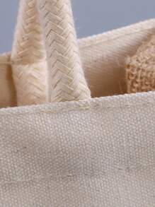 1pc Canvas+Jute Handbag Burlap Tote Bag Reusable Daily Use Travel Beach Storage Organizer Shopper Bag DIY Montage Jute Bag Suitable For Wedding, Party Festival And Painting, Christmas
