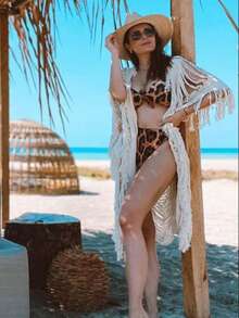 salida de baño deshilada capa de algodon para playa - Blanco - Ver 1