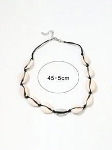 1 Pieza Collar de Concha Trenzado Artesanal Estilo Playero Para Hombre - Plateado - Ver 5