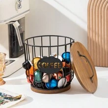 1pc Black Capsule Storage Rack, Metal Creative Ornament For Kitchen & Living Room Storage