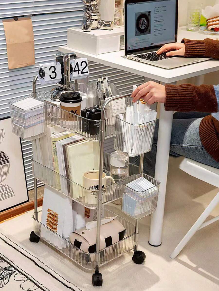 1pc Clear Acrylic Portable Trolley For Bathroom Gap Shelving, Living Room Snack Storage Rack, Multi-Layer Mobile Cosmetic Storage Rack Outdoor Decor