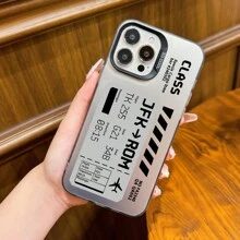 1pc Black Anti-Drop Acrylic Colorful IMD Double-Sided Airplane Ticket Camera Protection Case Compatible With IPhone Apple Mobile Phone Cover - Silver - View 3