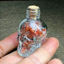 1 Unidad Botella de Deseos con Cabeza de Calavera de Triturado de Cristal Natural, Piedra de Cristal en Bruto, Decoración del Hogar
