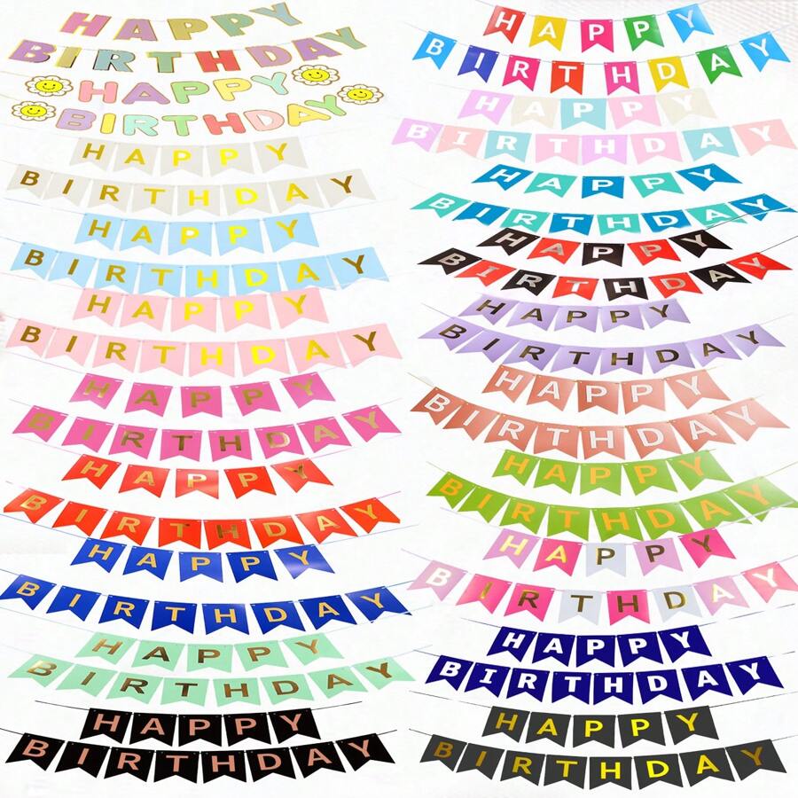 1set Gold Foil Happy Birthday Banner, Birthday Party Decorations, Triangle Flag Bunting For Party Props And Supplies,Christmas