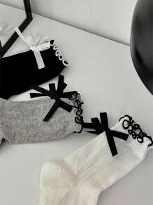 3 Đôi Tất Giữa Bắp Chân Phong Cách Gothic Thanh Lịch Và Đa Năng Có Gót Ren Và Họa Tiết Nơ - Nhiều màu - Xem 5