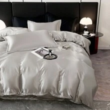 Juego de 3 piezas de funda nórdica minimalista de seda lavada, 1 funda nórdica + 2 fundas de almohada, suave y cómodo, fresco pero no helado, sedoso y liso, adecuado para dormir sin ropa, fresco y transpirable, lavable a máquina, adecuado para dormitorio principal, habitación de invitados, dormitorio, todas las estaciones