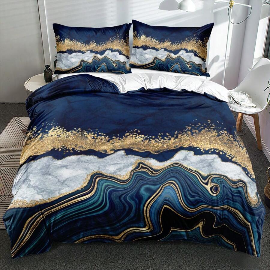 2/3Pcs 3D Galaxy Duvet Cover Marble Print Bedding Set King Size For