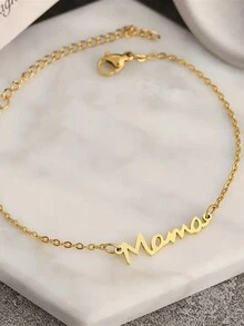 1pc Mother's Day "Mama" Letter Charm Bracelet, Creative Fashionable Personalized Jewelry Gift, A Simple Yet Exquisite Love Gift For Mother - Gold - View 3