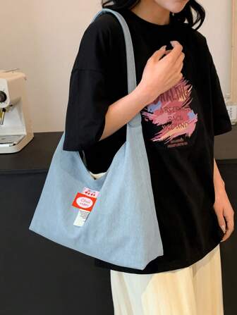 2024 New Denim Bag For Women, Fashionable Large Capacity Student Backpack, INS Simple Tote Bag, Shoulder Bag
