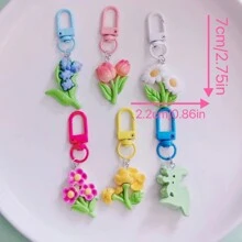 One Pink Tulip Resin Flower Fresh And Simple Handbag Pendant Decorative Zipper Puller Spring Buckle Daily Decoration Keychain Daily Wear Valentines - Pink - View 3