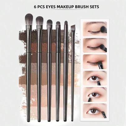 Bộ 6 cọ trang điểm mắt lông mềm dùng để tán màu mắt, làm mờ, kẻ mắt và tạo chi tiết mắt, cọ kẻ lông mày, cọ tán phấn mắt, cọ chải mi, cọ chải mi, quà tặng kèm.