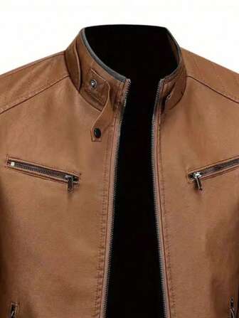 男友风男士纯色机车风户外运动皮夹克春季上衣