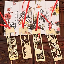 4入組中式金屬書籤，金色中空創意迷你書籤，梅花、蘭花、竹子、菊花書籤創意禮物 - 黃銅色 - 查看 1