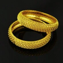 1/2/4pcs Dubai Style Gold Bangle Bracelets, /African Charm Wedding Jewelry, Handmade Arabic Party Gift - Yellow Gold - View 12