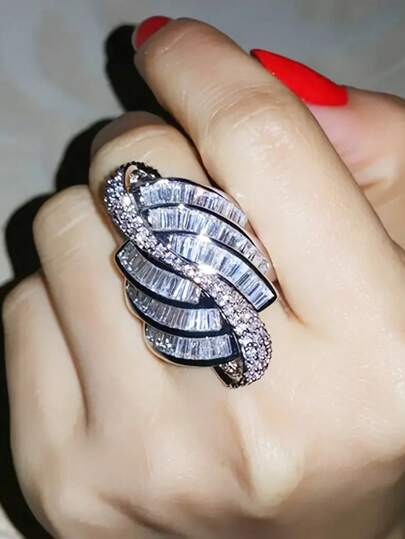 1 件华丽方晶锆石戒指，适合女士，情人节礼物，周年纪念派对珠宝