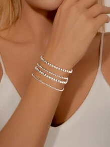 1pc Minimalist And Delicate Style 4MM 3.5MM 2.5MM 2MM Cubic Zirconia Tennis Chain, Stainless Steel Silver-Plated Low Allergy Women Summer Bracelet, Suitable For Jewelry Gift - Silver - View 6