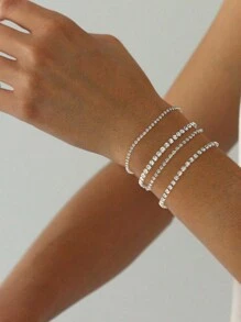 1pc Minimalist And Delicate Style 4MM 3.5MM 2.5MM 2MM Cubic Zirconia Tennis Chain, Stainless Steel Silver-Plated Low Allergy Women Summer Bracelet, Suitable For Jewelry Gift - Silver - View 4