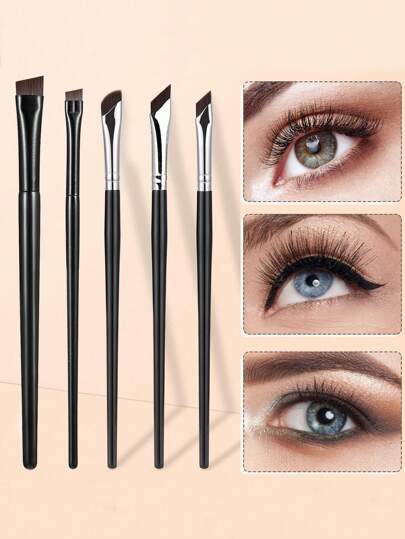 5pcs Precision Eye Makeup Brushes Including Scythe Shaped Eyeliner Brush, Angled Eyeliner Brush, And Eyebrow Brush For Easy And Beautiful Eye Makeup