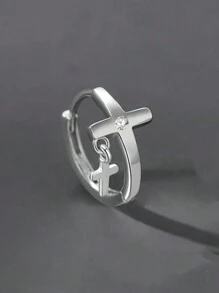 1pc Fashionable Hip-Hop Style Double Cross Rhinestone Stud Earring Suitable For Men And Women To Wear In Daily Life, Festivals And Parties - Silver - View 10