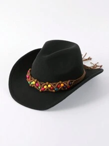 1頂純色男女皆宜的西部牛仔帽，手工編織帶裝飾，適用於旅行、購物、街頭穿搭、休閒、節日派對、爵士帽和日常佩戴，男女牛仔帽牛女帽蝴蝶結 - 彩色 - 查看 15