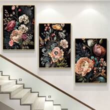 3pcs/Set Frameless Vintage Dark Art Flowers Canvas Paintings, Retro Art Flowers Canvas Posters,Dark Flowers Wall Art, Ideal Gift For Bedroom Living Room,No Frames Included Gifts Birthday Graduation - Multicolor - View 8