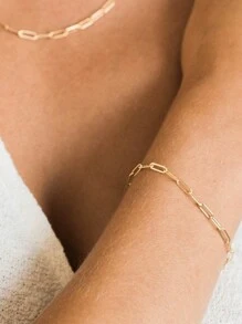 1 Set Minimalist Paperclip Shaped Stainless Steel Necklace And Bracelet Jewelry Set, Suitable For Women's Daily Outfit Or As A Mother's Gift
