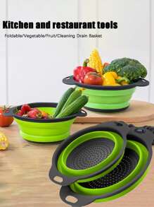 1pc Large/Small Foldable Strainer, Foldable And Space-Saving Kitchen Gadget, Suitable For Cleaning And Quick Drainage Of Vegetables And Fruits In Kitchen Or Restaurant - Green - View 5