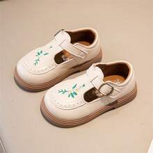 女童鞋柔軟底部兒童皮鞋2024春秋季公主鞋刺繡風女童復古鞋 - 米色 - 查看 2