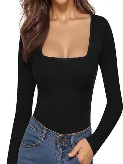 Body Feminino Decote Quadrado Manga Longa