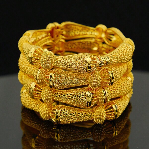 1/2/4pcs Bracelet de femmes de Dubaï Bracelet en or Bracelet d\"Arabie Saoudite Bijoux de mariée Cadeau d\"anniversaire africain