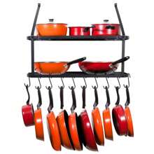 LIVINGANDHOME Living And Home 2 Tiers Wall-Mounted Pot Pan Rack,Saucepan Racks,Pot Holders With 10pcs Removable Hooks,Kitchen Utensils Hanging Shelf,Kitchen Storage Organizer Pot Rack - Black - View 7