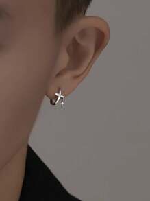 1pc Fashionable Hip-Hop Style Double Cross Rhinestone Stud Earring Suitable For Men And Women To Wear In Daily Life, Festivals And Parties - Silver - View 3