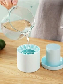 1pc Silicone Ice Cube Tray With Lid, Cylindrical IceCube Mold Making 60 Ice Cubes, Easy ReleaseSqueezable Mini Ice Cube Cup, Stackable Ice Tray - Blue - View 3
