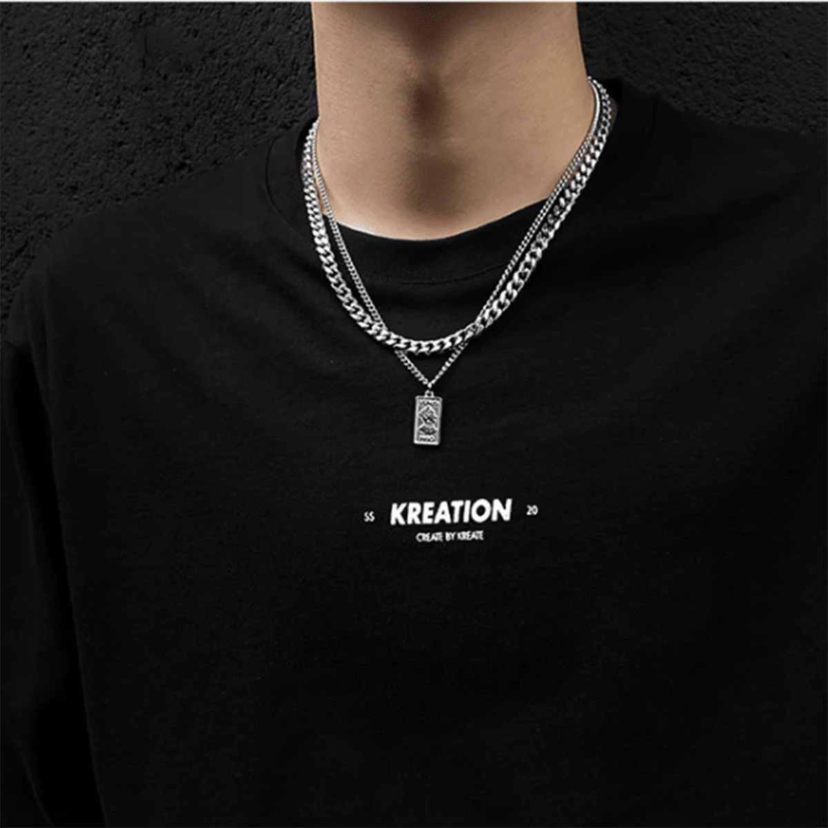 1pc Retro Titanium Steel Pendant Chain Men Unique Design Double Layer Hip-Hop Necklace Hoodie Chain Accessory Skull Skeleton - Silver - View 1