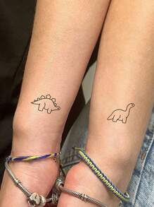 Tatuaje temporal con diseño de 12 piezas de dinosaurios lindos y minimalistas dibujados a mano en línea, impermeable y de larga duración, Set de 3 piezas,tatuajes maquina para tatuar tatuajes falsos - Negro - Ver 3
