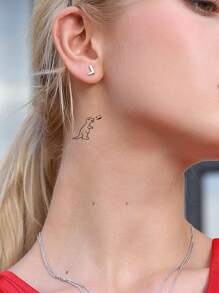 Tatuaje temporal con diseño de 12 piezas de dinosaurios lindos y minimalistas dibujados a mano en línea, impermeable y de larga duración, Set de 3 piezas,tatuajes maquina para tatuar tatuajes falsos - Negro - Ver 4