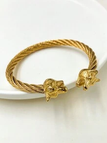 Mazuer Pulseira de Bangle em Aço Inoxidável de Ouro 18K com Cabeça de Animal em Estilo Asiático Antigo e  Retrô Vintage, Design de  de Verão, Adequado para Encontros, Presentes, Festivais, Festas, Uso Diário, Trabalho e Férias