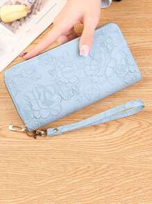 Fashionable Floral For Women Wallet Purse Wallet Long Wallet Wristlet Wallet - Baby Blue - View 2