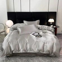Juego de 3 piezas de funda nórdica minimalista de seda lavada, 1 funda nórdica + 2 fundas de almohada, suave y cómodo, fresco pero no helado, sedoso y liso, adecuado para dormir sin ropa, fresco y transpirable, lavable a máquina, adecuado para dormitorio principal, habitación de invitados, dormitorio, todas las estaciones