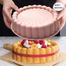 1pc, Silicone Charlotte Cake Pan - Square, Round, And Flower ShapesBaking Tray For Bread, Toast, Shortcake, Sponge, And Flan - KitchenGadgets And Accessories For Home Baking - Pink - View 1