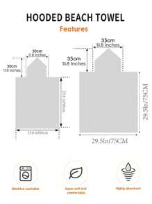 260GSM Ultra-Soft Microfiber Children's Hooded Cloak Poncho, Classic Print Design, Unisex, Highly Absorbent, Sand-Proof, Lightweight & Portable, Suitable For Bathroom, Beach, Seaside, Available In 3 Sizes (Please Choose Appropriate Size Based On Size Chart To Avoid Oversized Or Undersized) - Multicolor - View 3