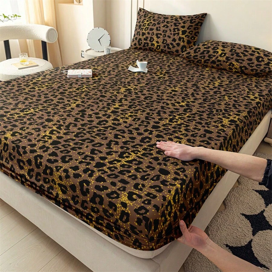 One Piece Fitted Sheet Mattress Protector, All Seasons Available, To Replace Fitted Sheet, Pillowcase Not Included. - Leopard - View 1
