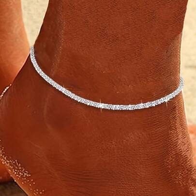 1pc Minimalist Charm Bead Chain Silver Anklet, Women's Travel & Holiday Accessory, Suitable For Couples