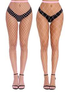 4 Pairs Of Sexy Pink Fishnet Stockings For Women, Hollow Out Anti-Hook Small Mesh Tights