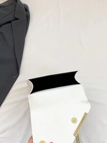 Mini Fashionable Plaid Contrast Stitching Crossbody Bag, Metal Chain Strap Shoulder Bag Square Purse, Suitable For Shopping - White - View 6