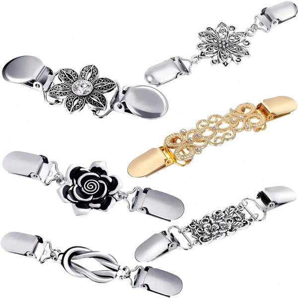 6pcs/Set Retro Sweater Shawl Clip, Sweater Cardigan Collar Clip, Shirt Dress Brooch Clip, Suitable For Women And Girls Wearing
