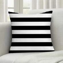 1 funda de almohada clásica a rayas negras y blancas, adecuada para todas las estaciones (primavera, verano, otoño e invierno), para sofá, silla y coche